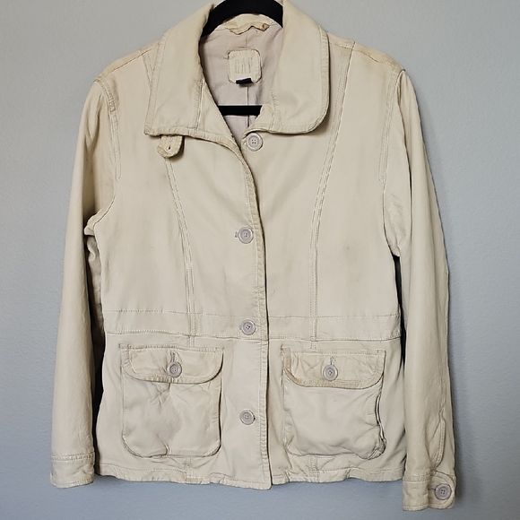 GAP Jackets & Blazers - GAP Vintage Women's Beige Leather Button Up Jacket Large